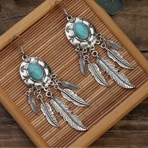 Women's earrings and necklace set, vintage style imitation turquoise.